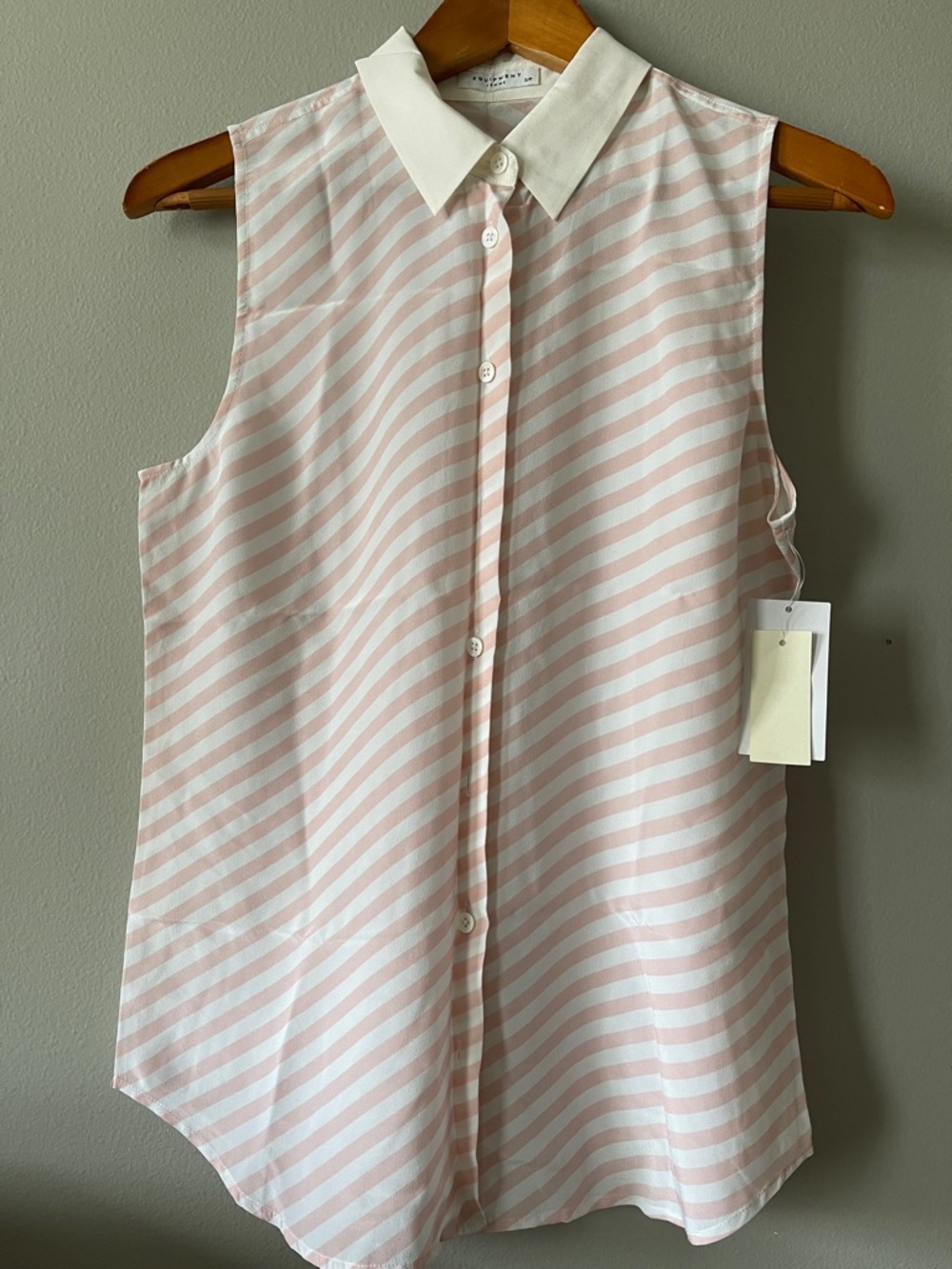 Equipment Sleeveless Button-Down Shirt in Pink and White Stripes